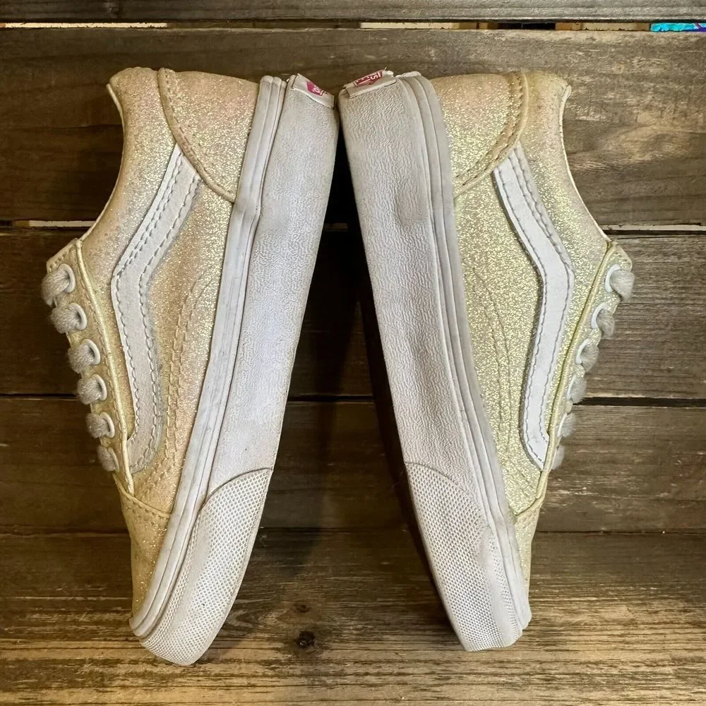 Kids Girls Vans Old Skool Yellow Glitter Skateboarding Sneakers‎ Shoes Size 11.5